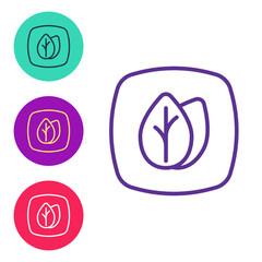 Set line Leaf icon isolated on white background. Leaves sign. Fresh natural product symbol. Set icons colorful. Vector