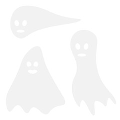 Vector set of three ghosts for Halloween on a transparent background in trendy gray tint. Isolate.