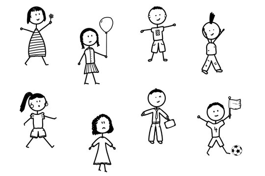 8 Strichm&auml;nnchen - M&auml;dchen und Jungs - Kinder - Grafiken Zeichnungen 