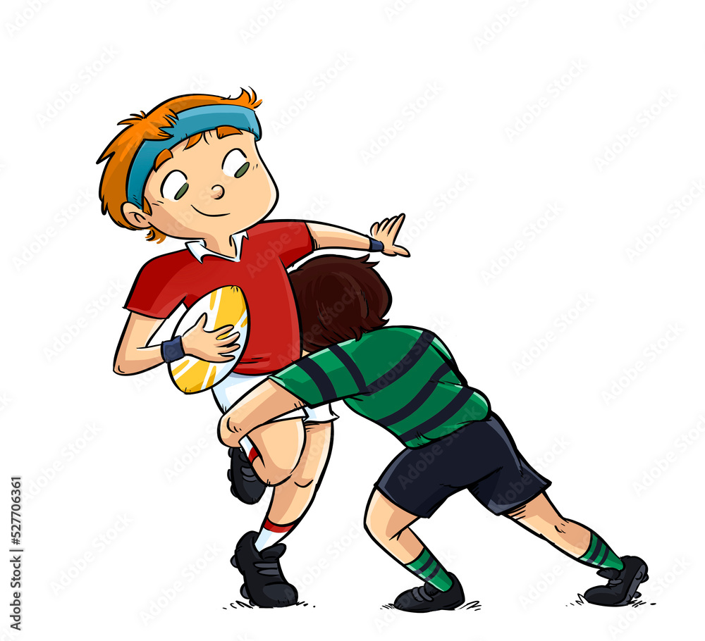 Poster illustration of a rugby boy making a tackle