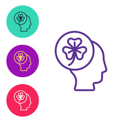 Set line Human head with clover trefoil leaf icon isolated on white background. Happy Saint Patricks day. National Irish holiday. Set icons colorful. Vector