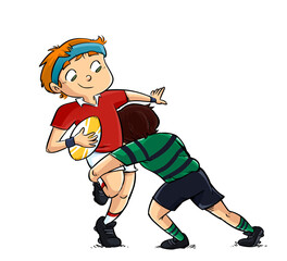 Illustration of a rugby boy making a tackle