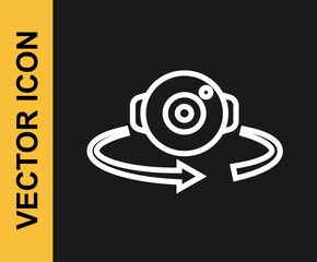 White line 360 degree view icon isolated on black background. Virtual reality. Angle 360 degree camera. Panorama photo. Vector