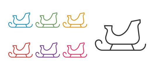 Set line Christmas santa claus sleigh icon isolated on white background. Merry Christmas and Happy New Year. Set icons colorful. Vector