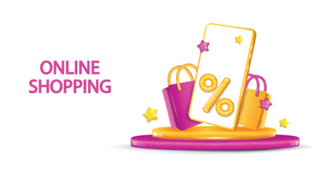 3d shopping sale promotion banner. Concept of great discount, suitable for black friday and anniversary.