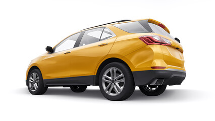 yellow mid-size city SUV for a family on a white background. 3d rendering.