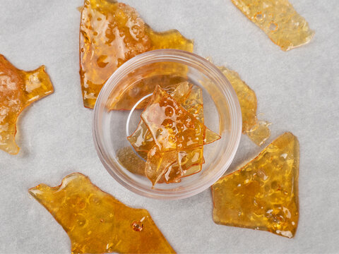 box with golden resin wax with a high thc content