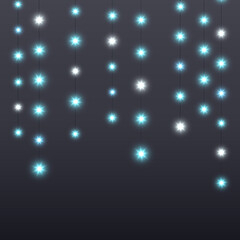 Glowing lamps garland. Decorative Christmas lights strings. Fairy lights chain. Hanging wall decoration for party. Led bulb lamps. Vector 