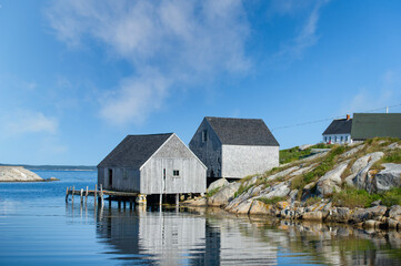 Scenic view of some buildings in the fishing village of Peggy's Cove, Nova Scotia