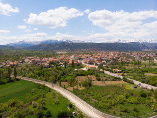 Yesildag village aerial panoramic view. View from above. Turkey
