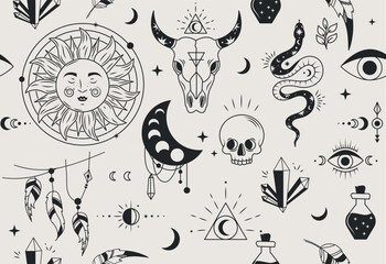 Mystical esoteric seamless pattern