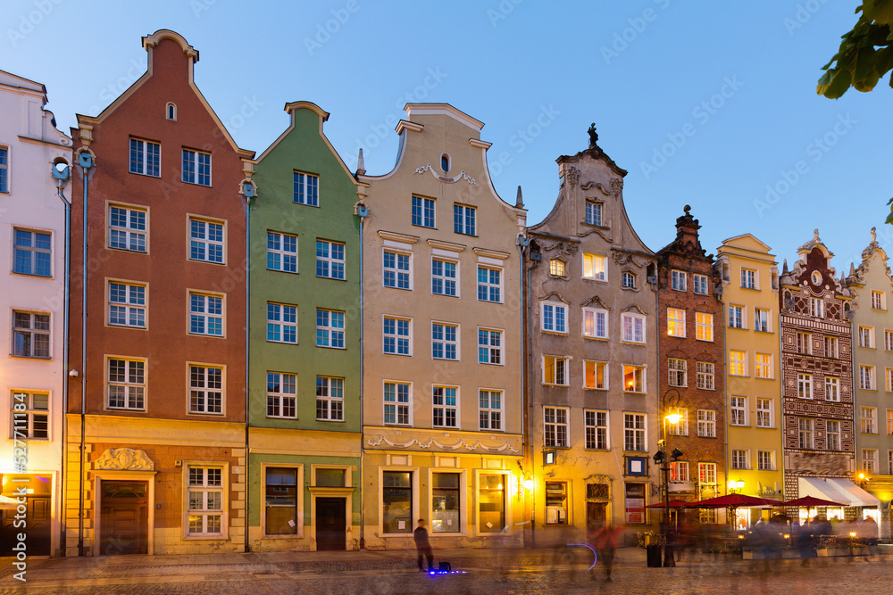 Wall mural night streets of historical center of gdansk in the poland.