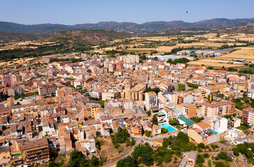 Fototapeta na wymiar Aerial cityscape of city Tremp on sunny day. Spain