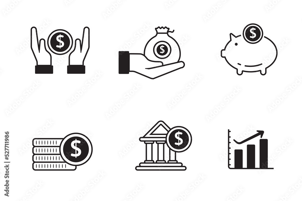 Canvas Prints set of savings icons with black and white design on isolated background