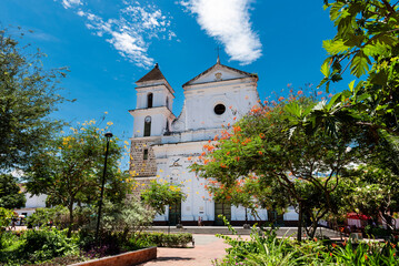 Naklejka premium Santa Fe de Antioquia - Colombia. July 29, 2022. Western municipality of the department of Antioquia, is known for its colonial buildings and cobblestone streets