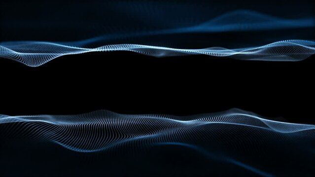 Futuristic video animation with particle wave object in slow motion and space for text, 4096x2304 loop 4K