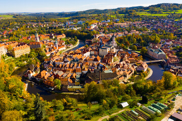 Aerial view on the city Cesky Krumlov. Czech Republic