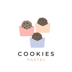 Big chocolate chip cookies vector illustration logo with beautiful pastel colored packaging 