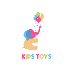 Vector illustration logo for children's playground with an elephant in cheerful colors