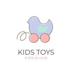 Cute wooden toy chicken vector illustration logo