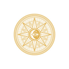 Tarot magic symbol, eye, star moon, round ethnic amulet isolated golden circle. Vector esoteric mystic pattern, spiritual sacred mystery circle, occult freemason talisman. Amulet with constellation