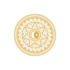 Round ethnic amulet magic astrology symbol isolated golden circle. Vector tarot talisman with moon and star, sun and ethnic ornament. Mason or freemason symbol of fortune, ancient Egypt coin