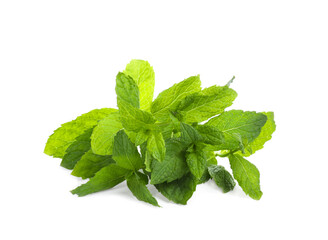 Aromatic fresh mint leaves on white background