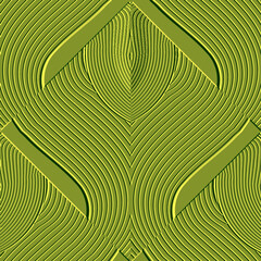Green emboss lines 3d seamless pattern. Beautiful embossed linear vector background. Modern repeat surface lines backdrop. Relief 3d line art abstract ornaments. Beautiful design. Endless texture