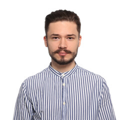 Handsome man in striped shirt on white background