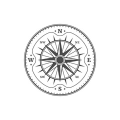 Fototapeta na wymiar Sailor compass, nautical journey symbol. Windrose star pictogram, exploration era ancient compass vector icon. Travel adventure vintage symbol or medieval map direction sign