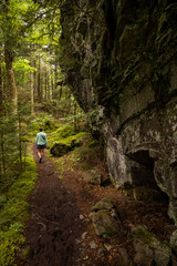 Obraz premium Hiker Heading Down Mossy Trail