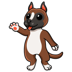 Cute little boxer dog cartoon waving hand