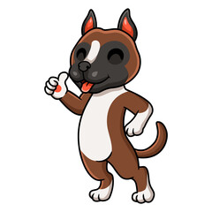 Cute little boxer dog cartoon giving thumb up