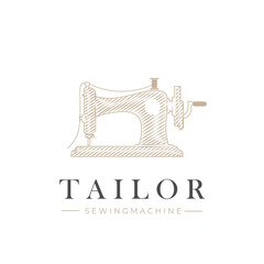 Vintage engraving sewing machine vector illustration logo