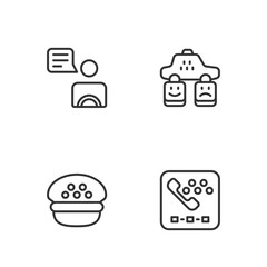 Set line Taxi call telephone service, driver cap, and rating icon. Vector