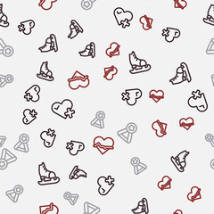 Set line Heart rate, Skates, Medal and on seamless pattern. Vector