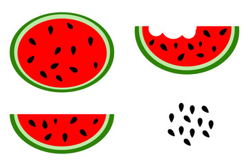 simple vector set 4 watermelon, water melon and seed
