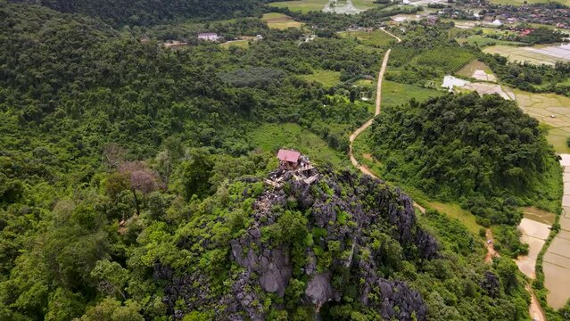 Aerial view of Nam Xay viewpoint in Vang Vieng, Laos