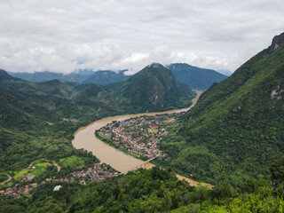 Fototapeta premium aerial view of Nong Khiaw city, Laos