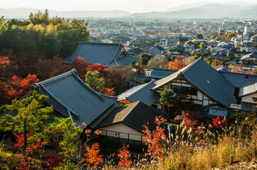 Fototapeta 京都 高台から眺めた秋の圓光寺と京都市内の情景 obraz