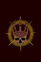 Skull with bone crown vector illustration