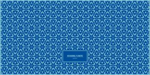 unique hexagonal flowers pattern with blue background