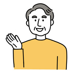 案内する年配男性