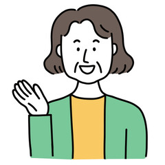 案内する年配女性