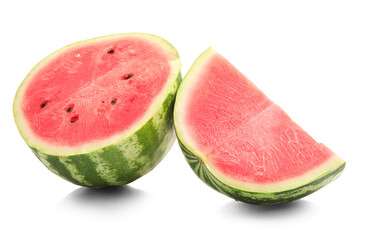 Cut ripe watermelon isolated on white background