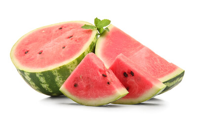 Cut ripe watermelon isolated on white background