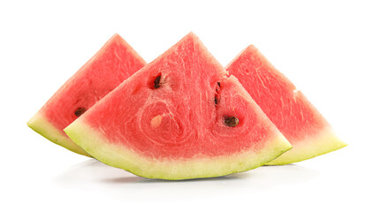Slices of tasty watermelon on white background