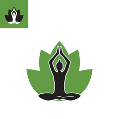 simple pose of yoga meditation logo, great silhouette of human sitting, vector illustrations 