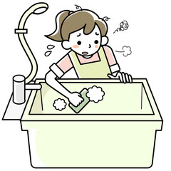Obraz na płótnie Canvas 疲れた表情でお風呂掃除をする若い女性
