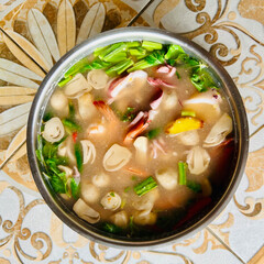 Tom yum talay, Thai hot spicy soup seafood with lemon grass, lemon, galangal and chili.